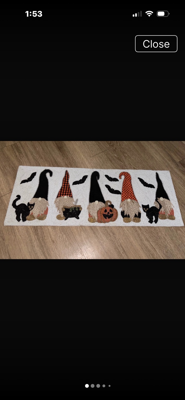 Handmade Halloween gnome and black cat table runner