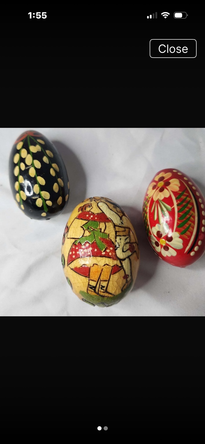 Three painted decorative folk-art eggs